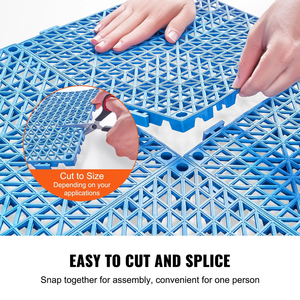 VEVOR Interlocking Tile 55PCS Blue, Drainage Tiles 12 X 12 Splicing, Soft PVC Interlocking Drainage Floor Tiles, Non-Slip Drainage Holes for Restroom, Bathroom, Kitchen, Pool, Wet Areas, Blue