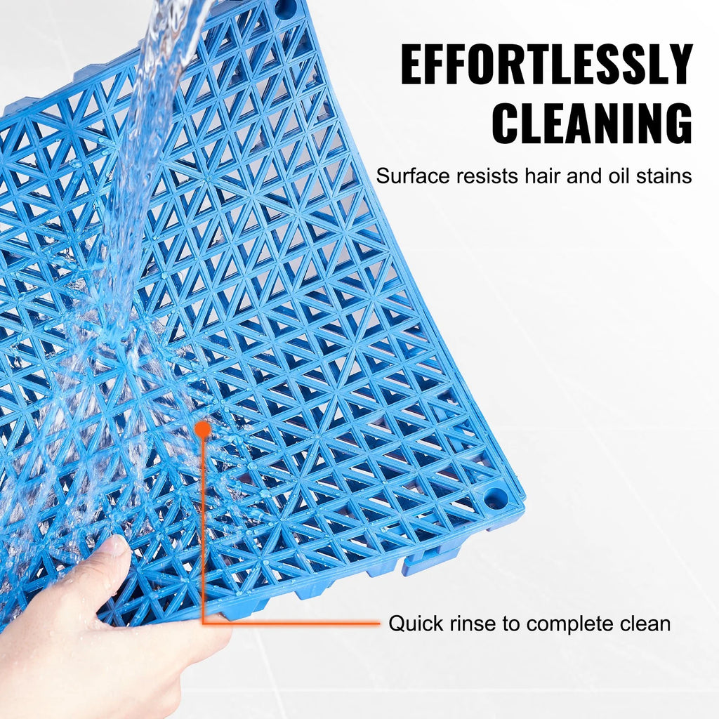 VEVOR Interlocking Tile 55PCS Blue, Drainage Tiles 12 X 12 Splicing, Soft PVC Interlocking Drainage Floor Tiles, Non-Slip Drainage Holes for Restroom, Bathroom, Kitchen, Pool, Wet Areas, Blue